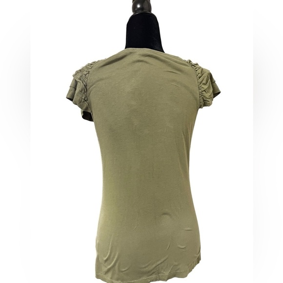 Banana Republic Ruffle Sleeve Top Khaki Green Modal - Picture 5 of 9